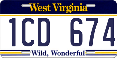 WV license plate 1CD674