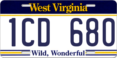 WV license plate 1CD680