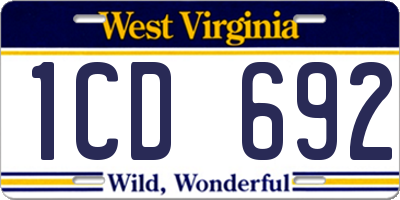 WV license plate 1CD692