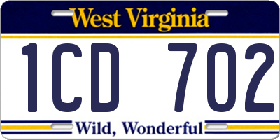 WV license plate 1CD702