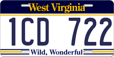 WV license plate 1CD722