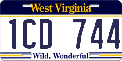WV license plate 1CD744