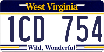WV license plate 1CD754