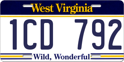 WV license plate 1CD792