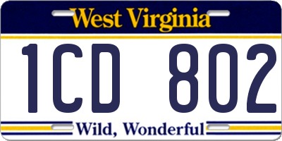 WV license plate 1CD802