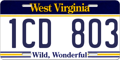 WV license plate 1CD803