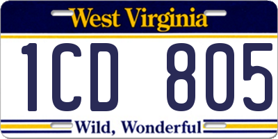 WV license plate 1CD805