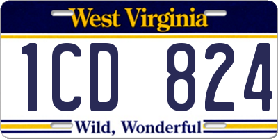 WV license plate 1CD824
