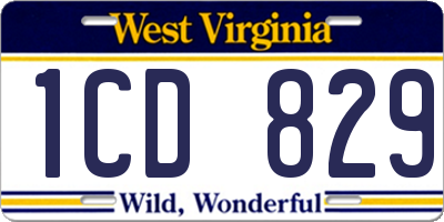 WV license plate 1CD829