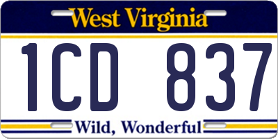 WV license plate 1CD837