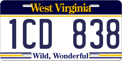 WV license plate 1CD838