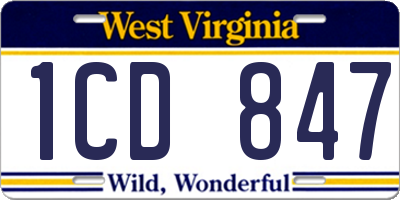WV license plate 1CD847
