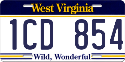 WV license plate 1CD854