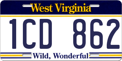 WV license plate 1CD862