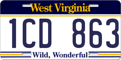 WV license plate 1CD863