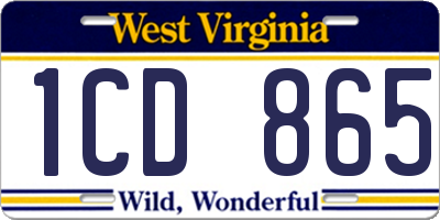 WV license plate 1CD865