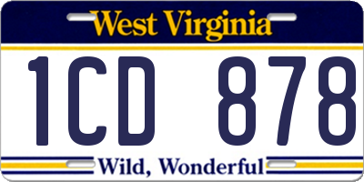 WV license plate 1CD878