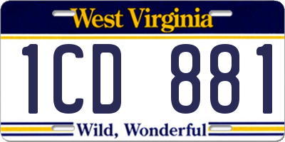 WV license plate 1CD881