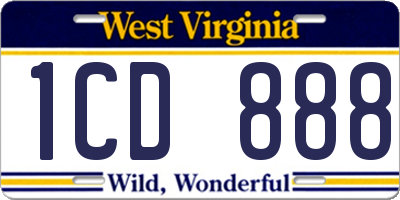 WV license plate 1CD888