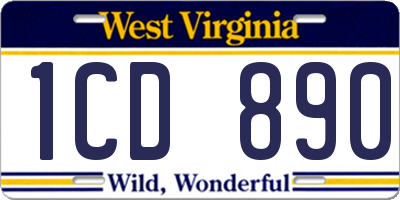 WV license plate 1CD890