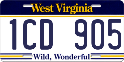 WV license plate 1CD905