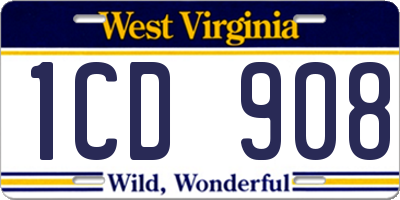 WV license plate 1CD908