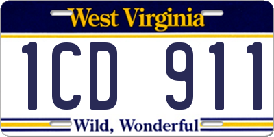 WV license plate 1CD911
