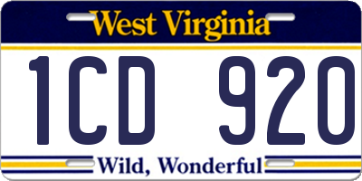 WV license plate 1CD920