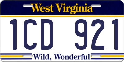 WV license plate 1CD921