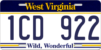 WV license plate 1CD922