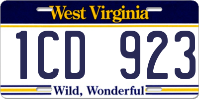 WV license plate 1CD923
