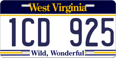 WV license plate 1CD925
