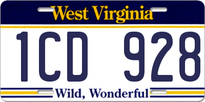 WV license plate 1CD928