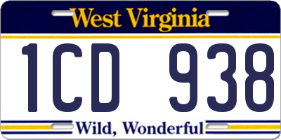 WV license plate 1CD938