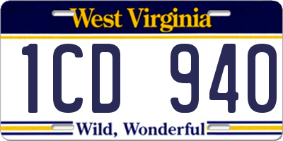 WV license plate 1CD940