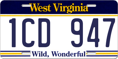 WV license plate 1CD947