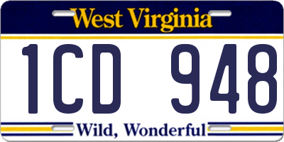 WV license plate 1CD948
