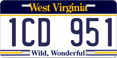 WV license plate 1CD951