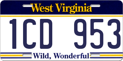 WV license plate 1CD953