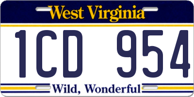 WV license plate 1CD954
