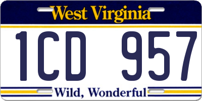 WV license plate 1CD957