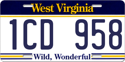 WV license plate 1CD958