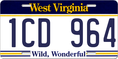 WV license plate 1CD964