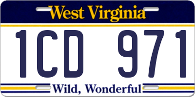 WV license plate 1CD971