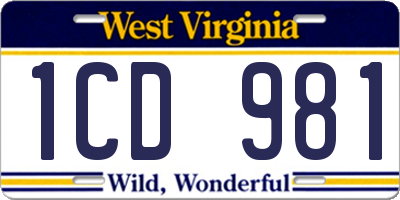 WV license plate 1CD981