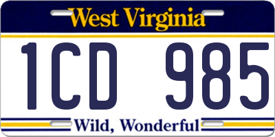 WV license plate 1CD985
