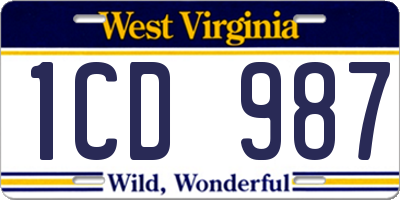 WV license plate 1CD987