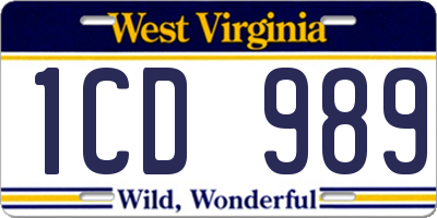 WV license plate 1CD989