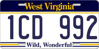 WV license plate 1CD992