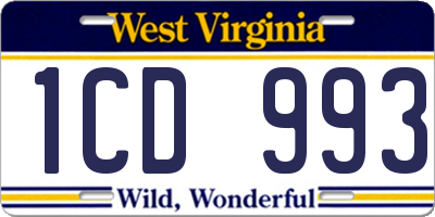 WV license plate 1CD993